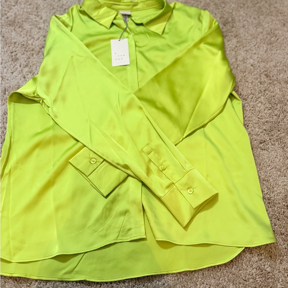 a new day Neon Green Button Down Shirt